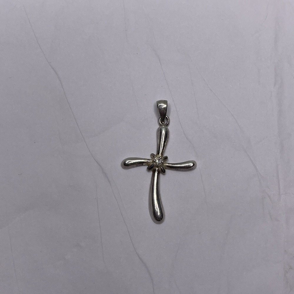925 Sterling Silver Cross Pendant CZ Stone Small Religious Charm 1 Inch